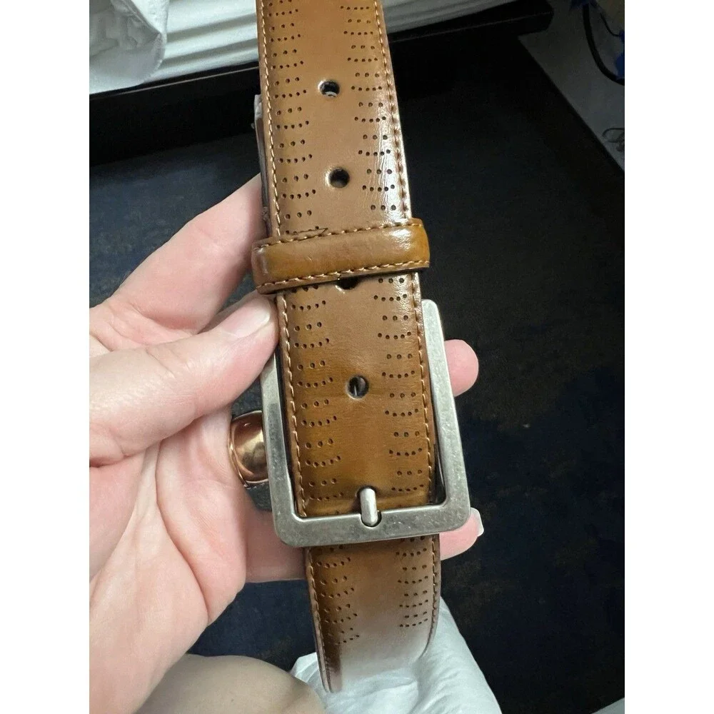 Jos A Bank Leather Belt Brogue Details Mens Size 40 Brown Handcrafted in Italy